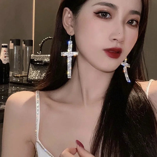 Women's Cross Long Temperamental Trendy Simple Earrings