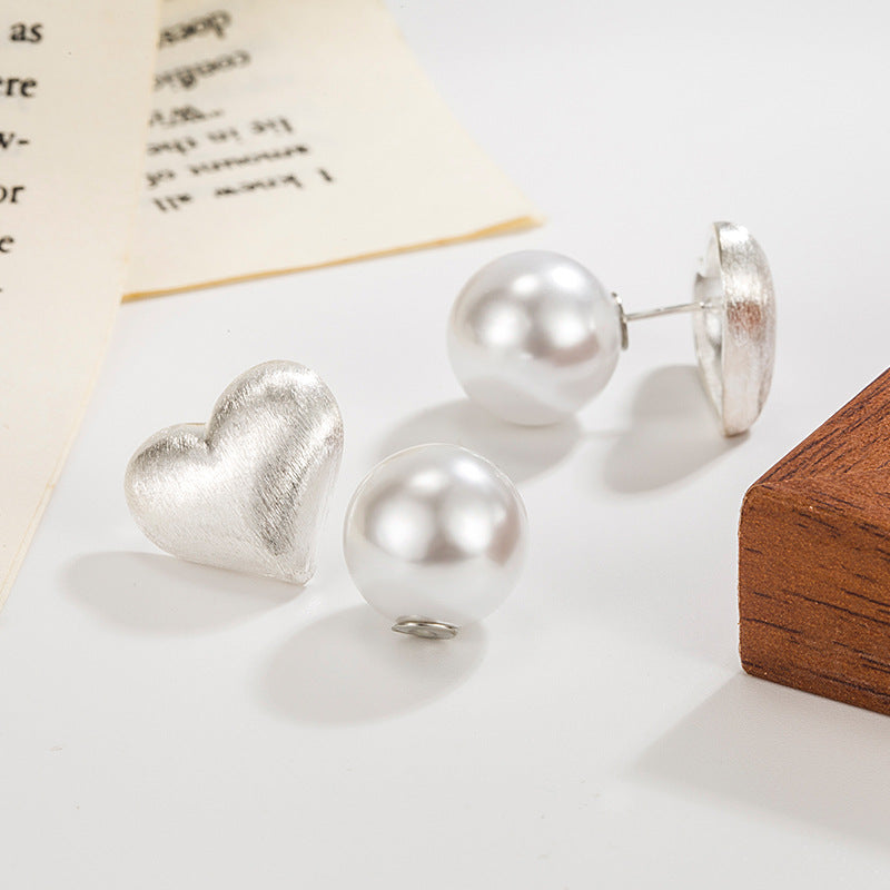 Women's Silk Heart Pearl Design High-grade Retro Earrings