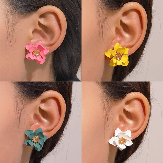 Colored Frosted Flower Mori Sweet Petal Earrings