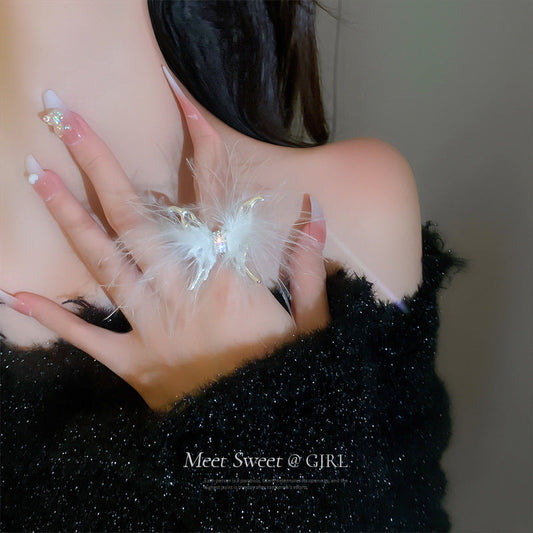Feather Butterfly Opening Minority Fashion Unique Design Index Rings