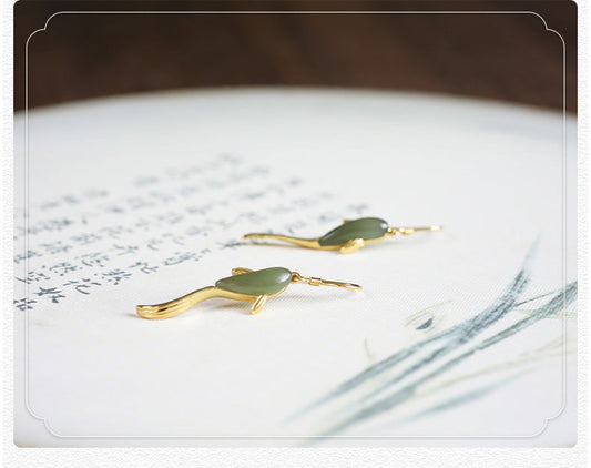 And Fish In Water Jasper Ear Hook Chinese Rings