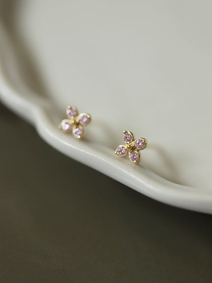 Sier Plated Ear Light Pink Cross Flower Elegant Earrings