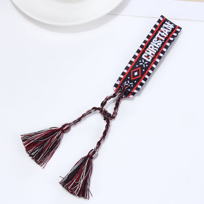 Women's To Joy Lucy Letter Embroidered Fashion Tassel Wristband Bracelets