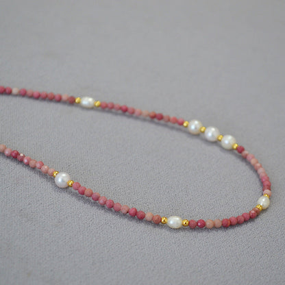 Stone Beaded Freshwater Rice Grain Pearl Grace Necklaces