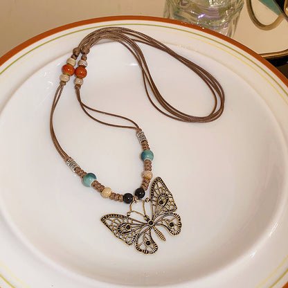 Women's Series Tigereye Butterfly Chinese Retro Beaded Sweater Necklaces
