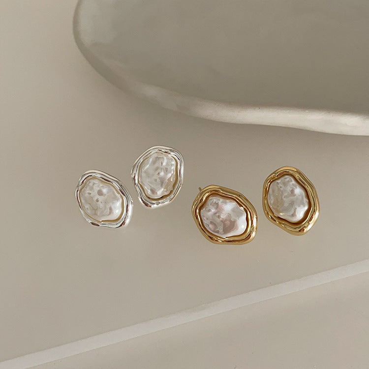 Irregular Metal Pearl Female Design Sense Niche Earrings