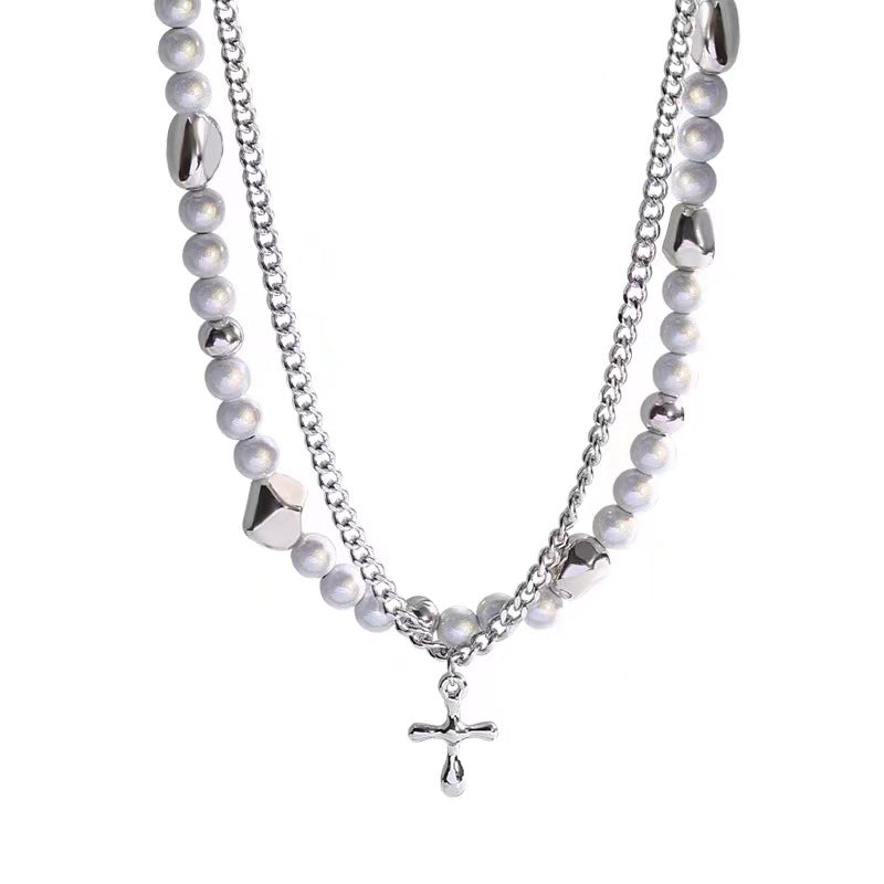 Women's & Men's & Reflective Pearl Cross Hip Hop Necklaces