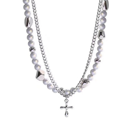 Women's & Men's & Reflective Pearl Cross Hip Hop Necklaces