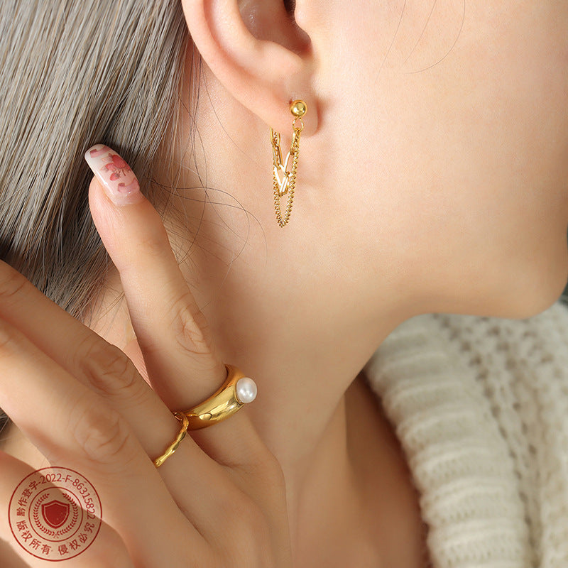 Indifference Trend Tassel Chain Titanium Steel Earrings