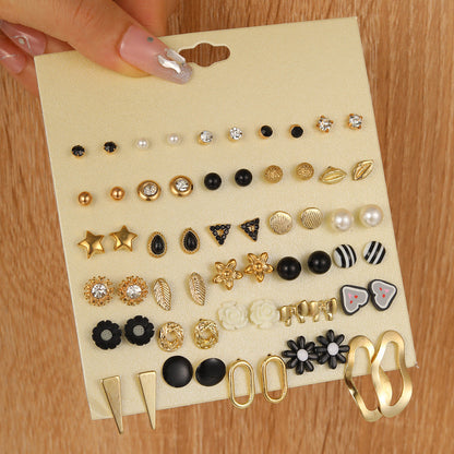 Drop-shaped Flower Inlaid Rhinestone Suit Combination Set Earrings