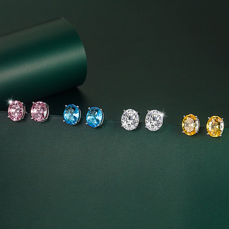 Blue Diamond Oval Female Korean Fashion Colored Earrings