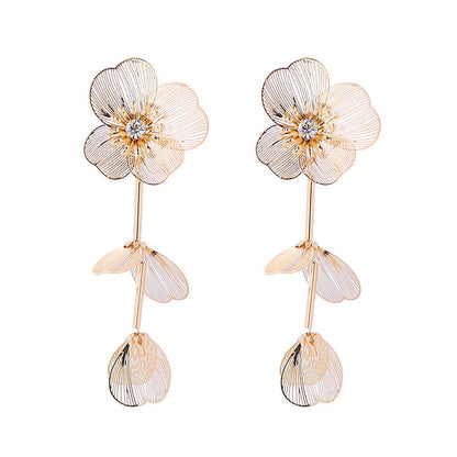 Women's Patch Light Luxury Long Metal Flower Earrings