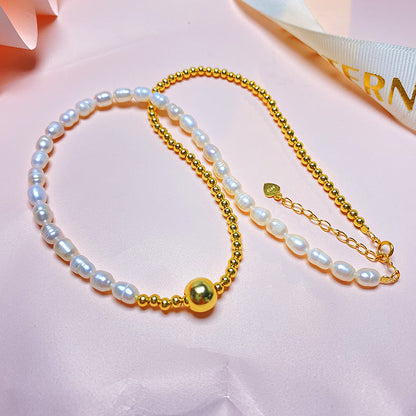 Natural Bead Pearl Stitching Light Luxury Minority Design Necklaces