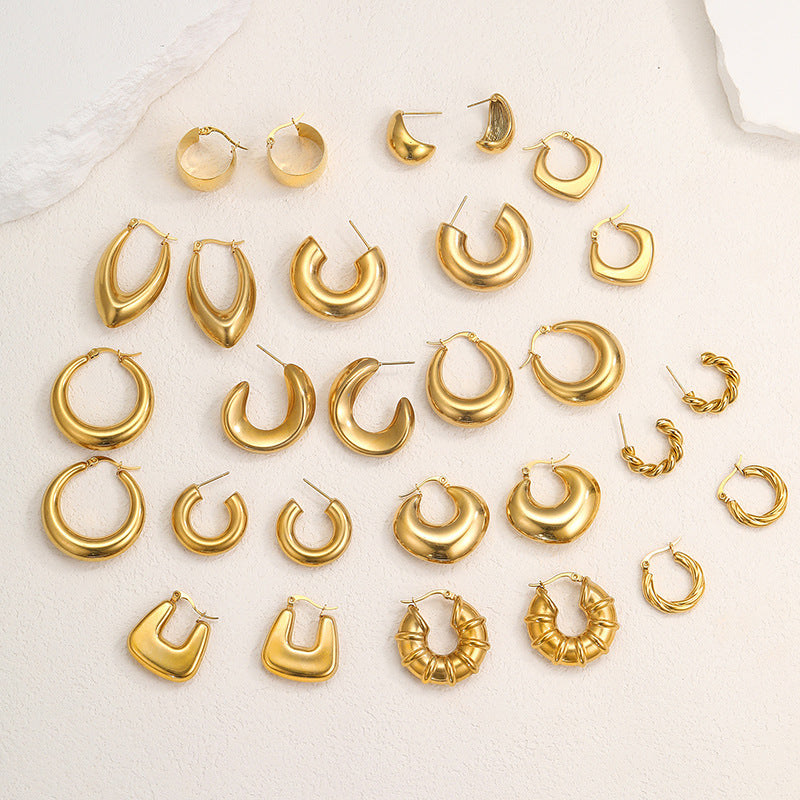 Steel Creative Geometric Letters Shaped Gold Earrings