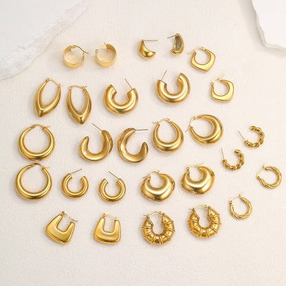 Steel Creative Geometric Letters Shaped Gold Earrings