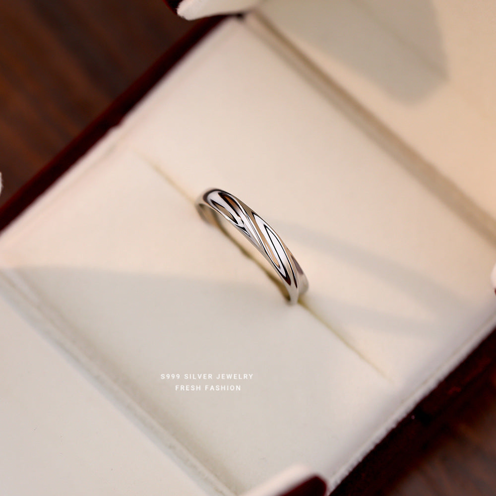 Sier Love Simple Wave Texture Valentine's Rings