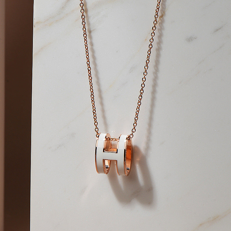 Version Clavicle Chain Enamel Letter Female Oval Rose Gold Necklaces