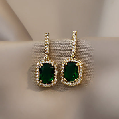 Women's Emerald Elegant Fashionable Simple Vintage Sier Earrings