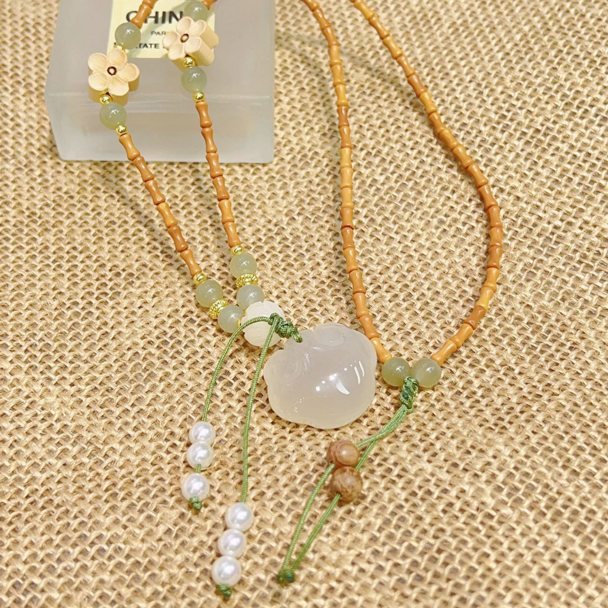 Round Beads Accessories Boxwood Carved Lotus Necklaces