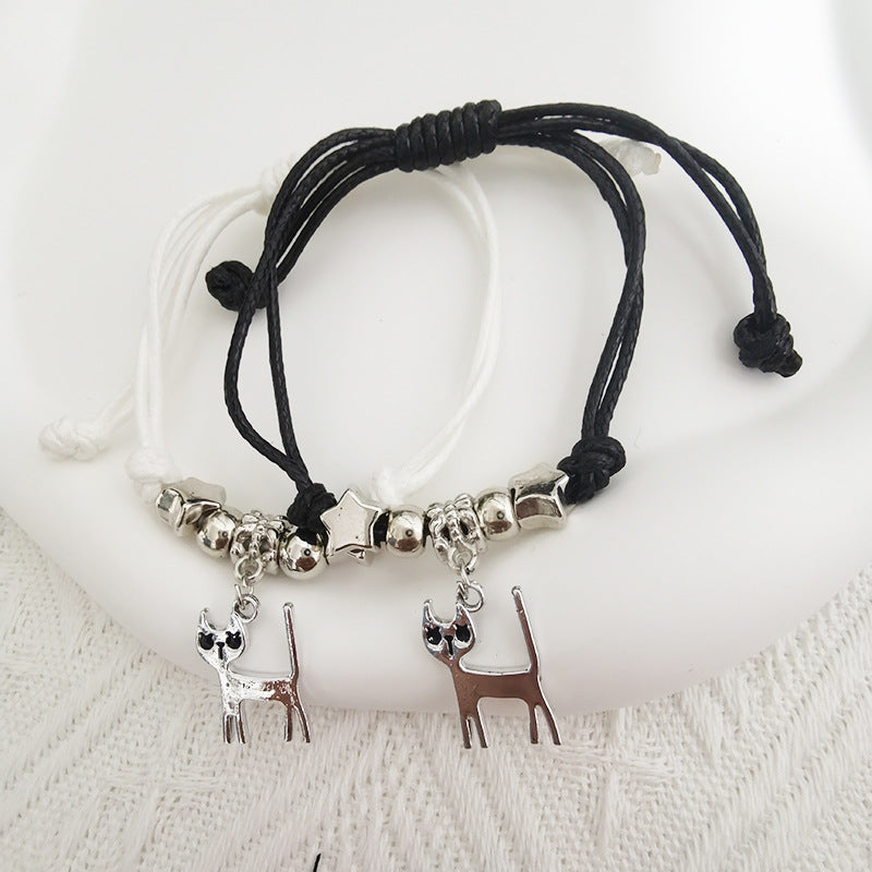 Through Heart Couple Girlfriends Woven Mori Bracelets