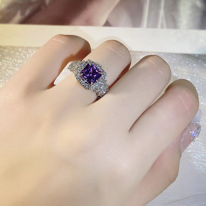 Women's High-grade Super Shiny Luxurious Inlaid Purple Bright Rings