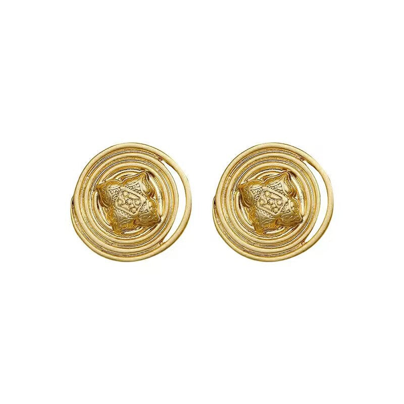 Crazy Chen Shuting Vintage Metal Button Circle Earrings