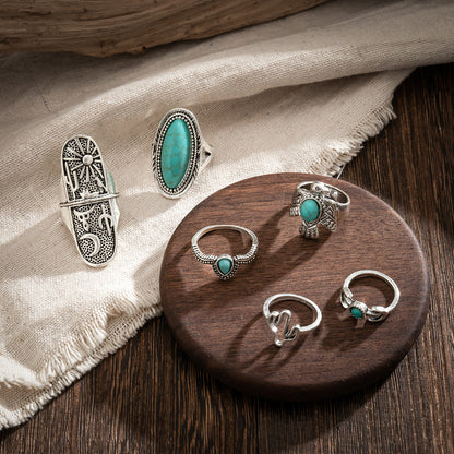 Suit Knuckle Design Vintage Totem Turquoise Rings