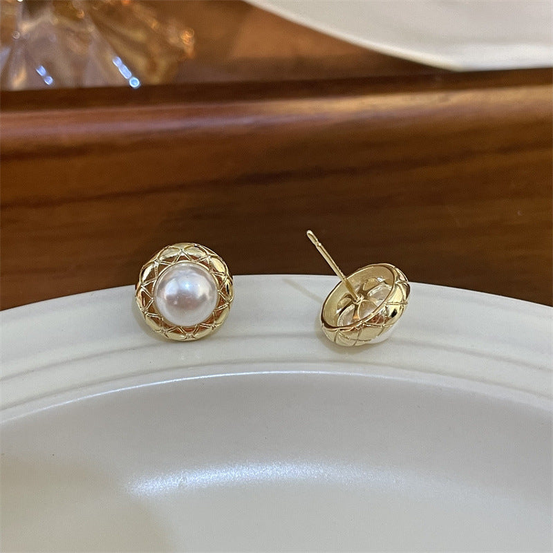 Women's Sier Needle Round Pearl For Temperament Wild Niche Earrings