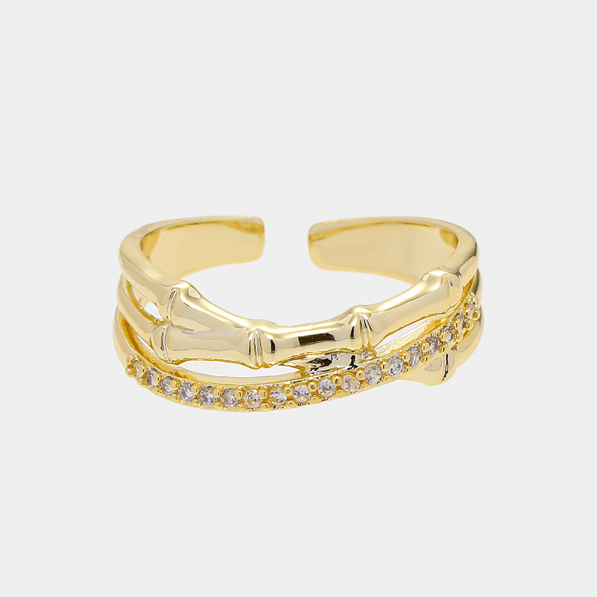 Design Gold Shining Zircon Geometric Open Rings