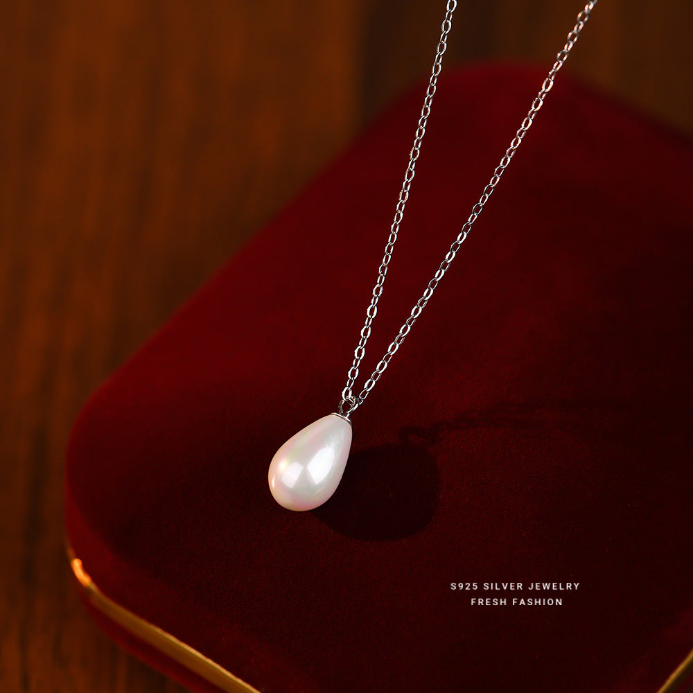 Sier Water Drop Shell Pearls French Retro Simple Necklaces