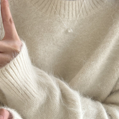 Women's Sier White Chalcedony Clavicle Chain Spring Oval Natural Necklaces