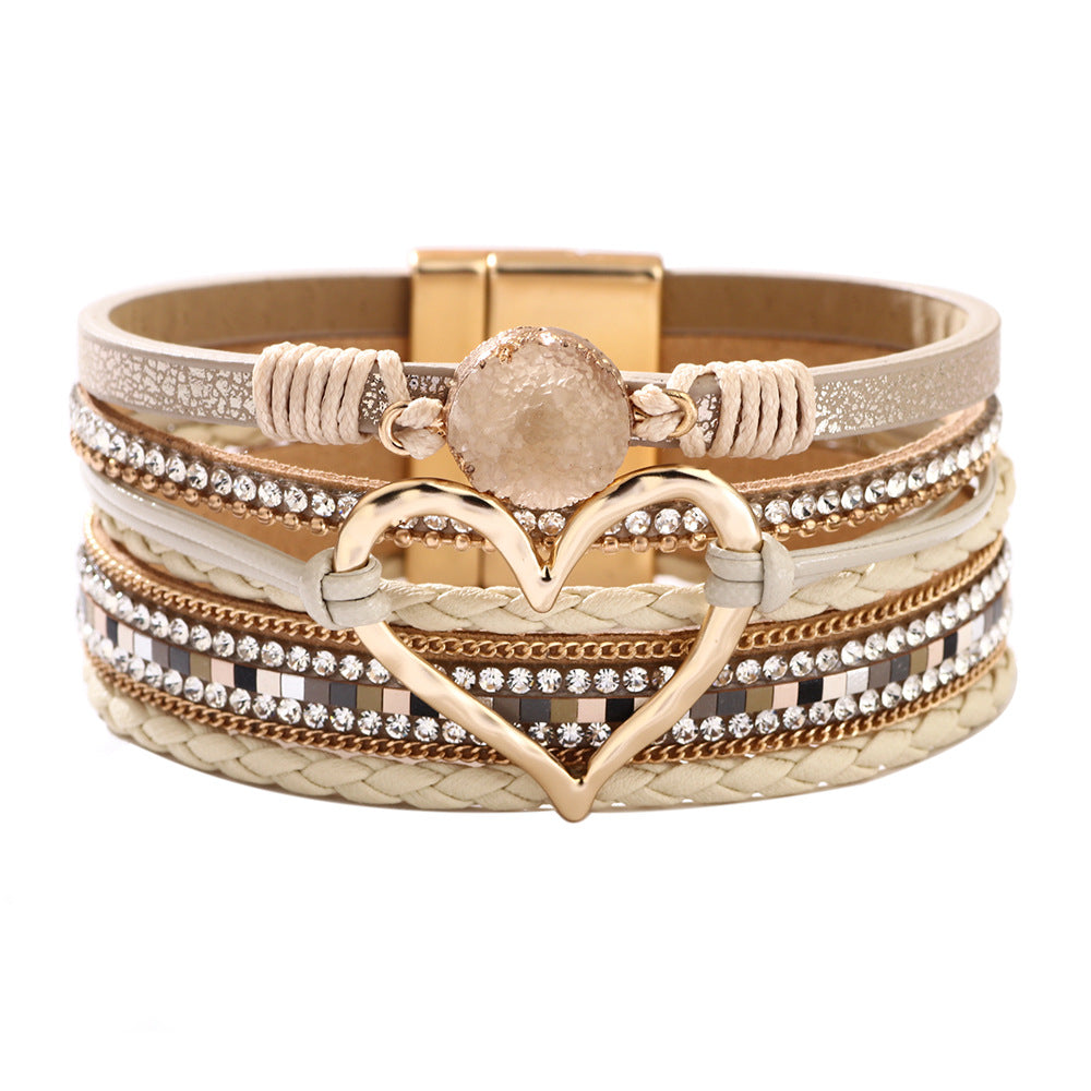 Women's Bohemian Heart Shape Rhinestone Magnetic Gift Bracelets