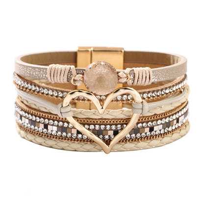 Women's Bohemian Heart Shape Rhinestone Magnetic Gift Bracelets
