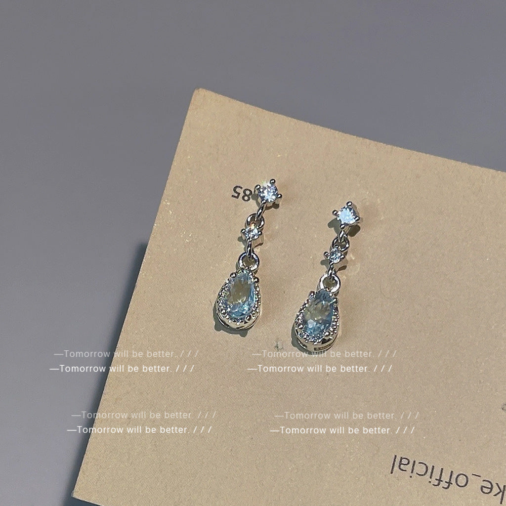 Women's Lake Blue Drop-shaped Zircon For French Simplicity Earrings