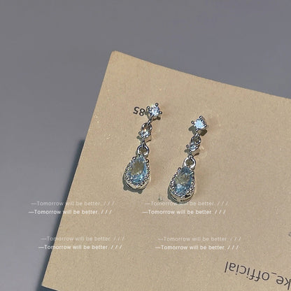 Women's Lake Blue Drop-shaped Zircon For French Simplicity Earrings