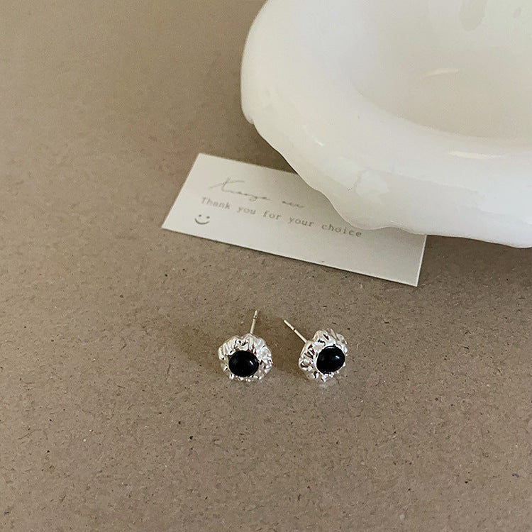 Design Black Natural Stone Pearl Metal Female Niche Retro Earrings