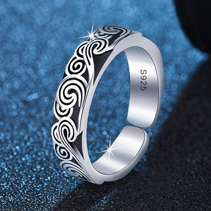 Women's & Men's Style Black Thai Sier Open Adjustable Rings