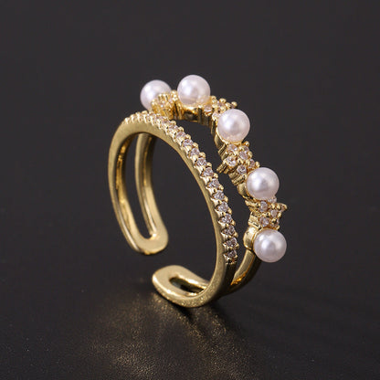 Women's Special Interest Light Luxury Design Pearl Fashion Rings