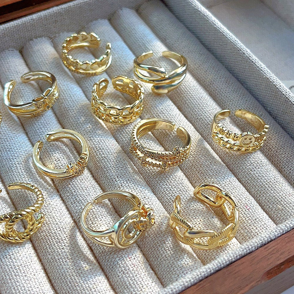 Women's Luxury Fashion Opening Zircon Adjustable Gold Rings
