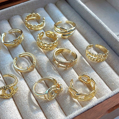 Women's Luxury Fashion Opening Zircon Adjustable Gold Rings