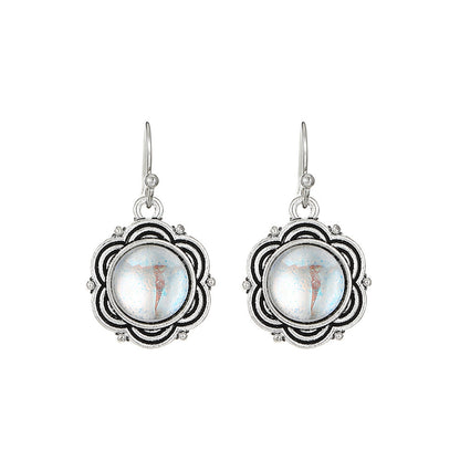 Love Turquoise Alloy Distressed Geometric Moonstone Earrings