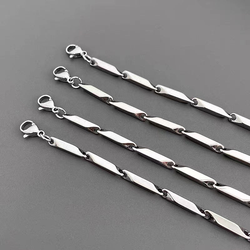 Women's & Men's & Titanium Steel Colorful Hardened Bamboo Leaf Chain Fashion Cuban Necklaces