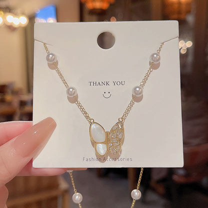 Women's Pearl Light Luxury Minority Long Tassel Butterfly Necklaces