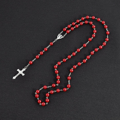 Pearl Cross Beads Long Handmade Unisex Textured Tassel Necklaces