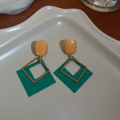 Purple Pearl Diamond Flower Fashion Geometry Pattern Temperament Wild Earrings