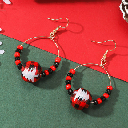 Autumn Christmas Personalized Creative Tree Snowflake Wooden Bead Earrings