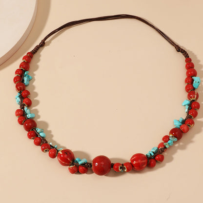 Fashion Beaded Ceramic Beads Bohemian Gravel Color Necklaces