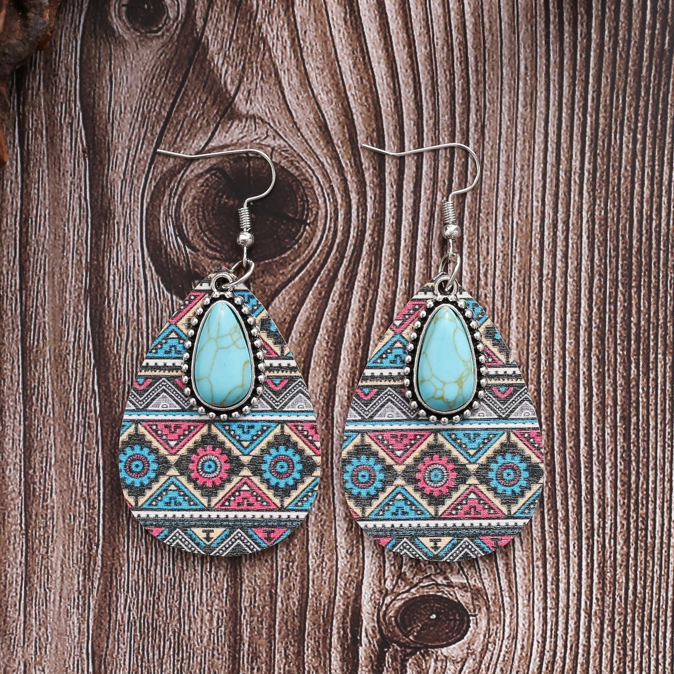 Retro Ethnic Style Fashion Skull Totem Printing Wooden Earrings