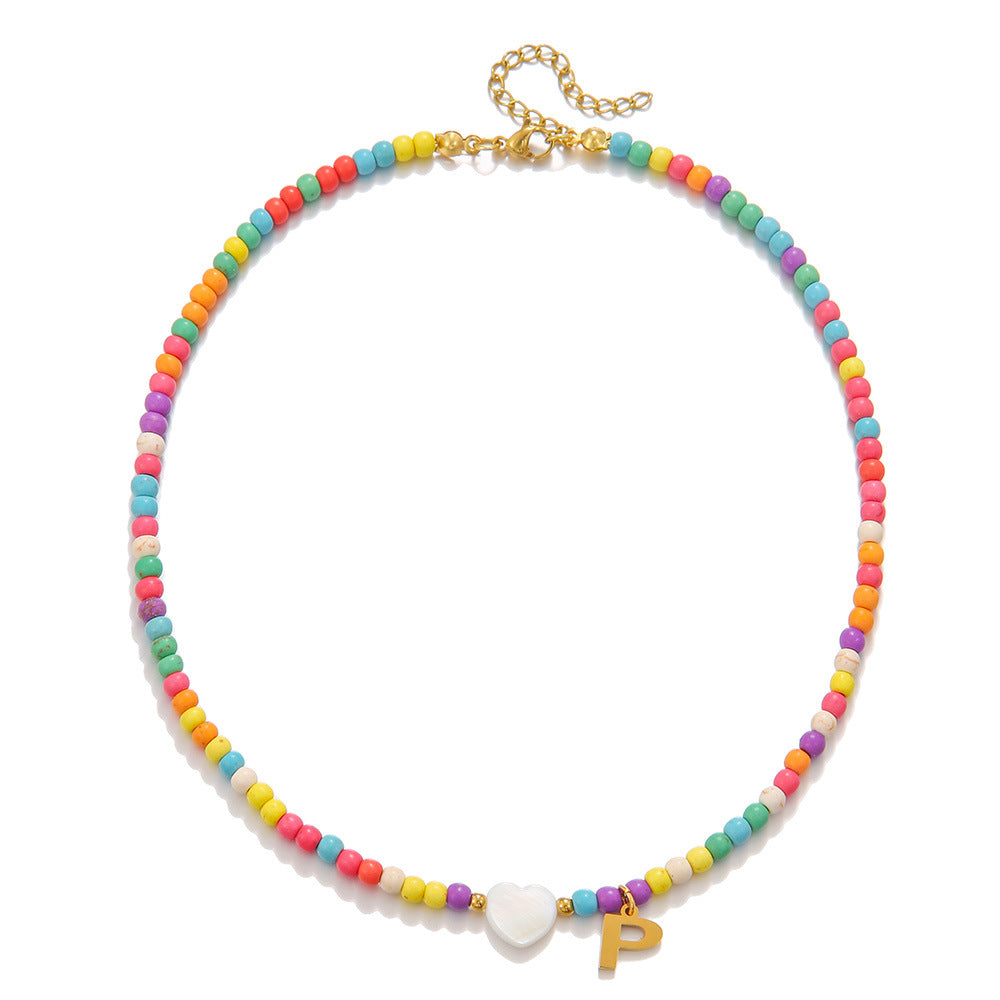 Letter Mixed Color Turquoise Shell Heart Necklaces