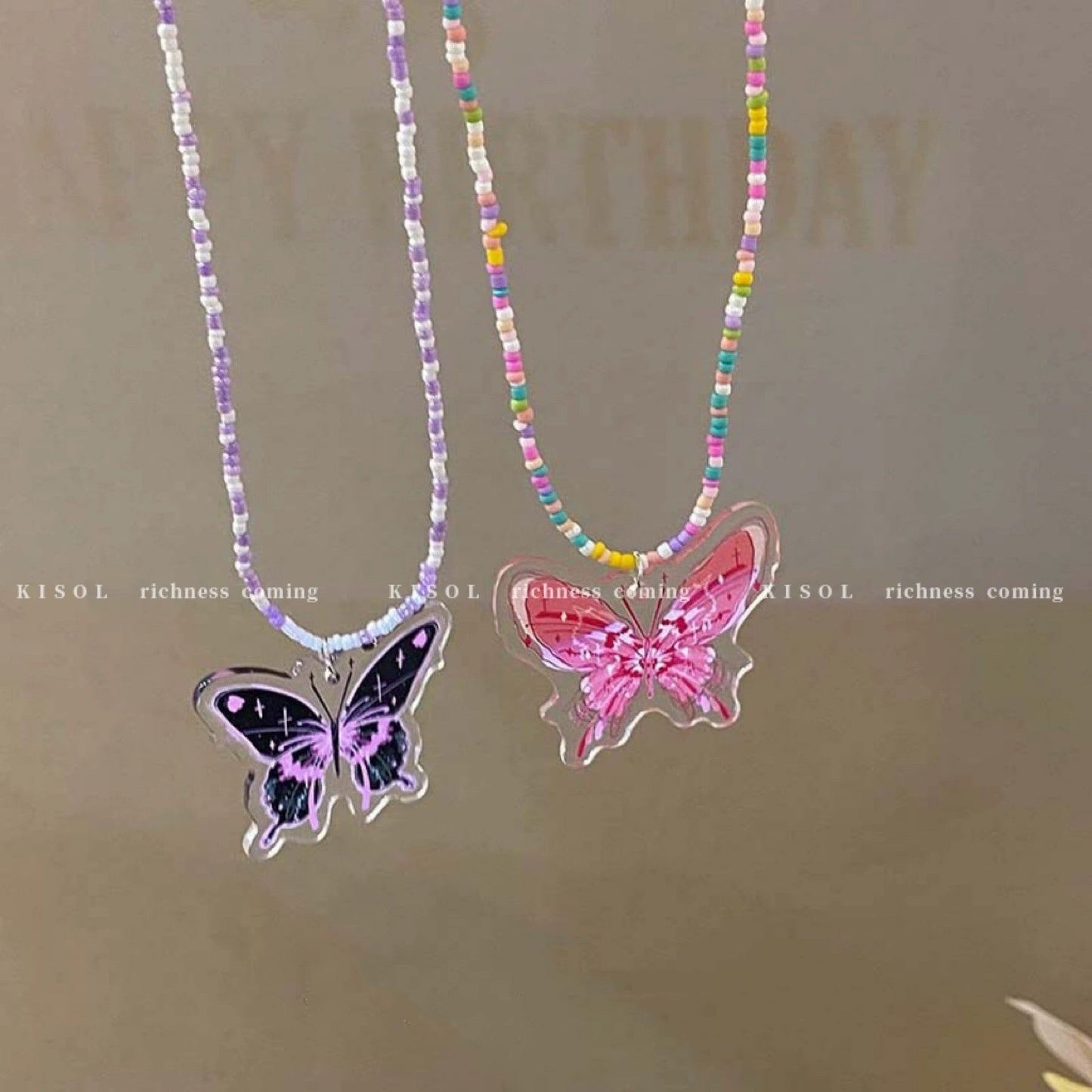 Butterfly Beaded Dopamine Wear Fresh Bead Necklaces